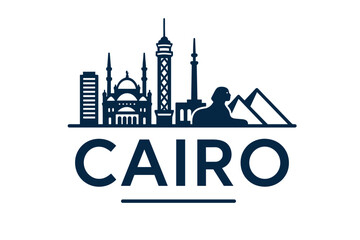 Fototapeta premium Cairo skyline with pyramids, mosque, tower and sphinx