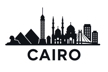 Fototapeta premium Cairo skyline with pyramids, mosque, tower and sphinx