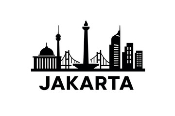 Fototapeta premium Jakarta skyline with Monas tower, mosque, and modern buildings