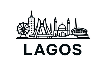 Obraz premium Lagos skyline with mosque, bridge and modern architecture