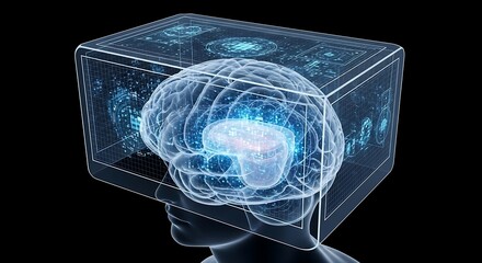 Futuristic brain interface with glowing neural network