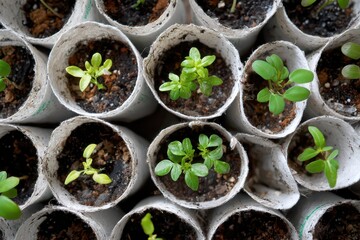Growing seedlings in yogurt cups as eco-friendly pots for home gardening and organic farming techniques