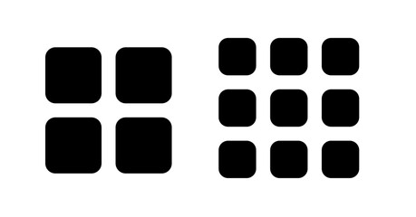 Modern App Interface Grid:  Four and Nine Square Button Icons, Minimalist Black and White Design.