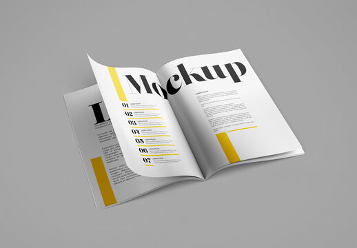 Open Magazine Mockup With Folded Page