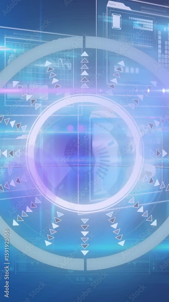 Poster animation of light moving over processing circle on scientific graph and data