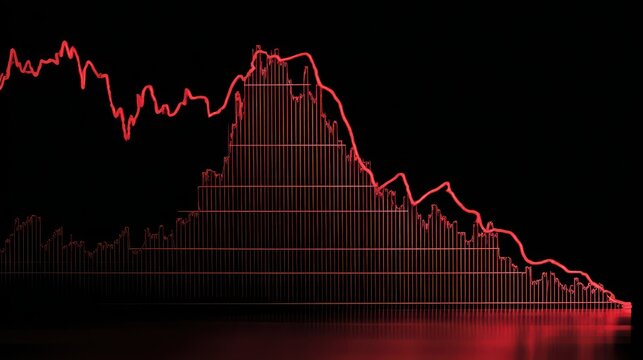Red stock market graph, financial data analytics, business loss