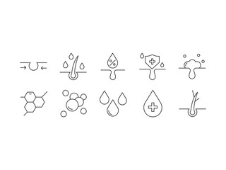 Skin care outline icon set. Containing Skin care, Moisture cream, collagen, treatment, dermatology, and more. Editable stroke. Vector illustration.