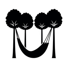 Cozy hammock hanging in shady forest setting Line Art Vector illustration