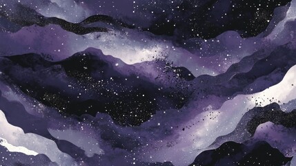 Abstract swirling nebula, purple and dark violet celestial background, with sparkling glitter details.
