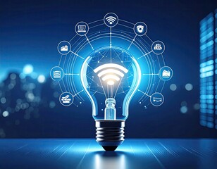 Futuristic lightbulb with interconnected network icons