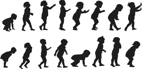 Baby Silhouette Collection: Set of Crawling, Standing and Playing Infants, Vector Illustration