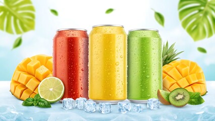 Refreshing fruit flavored beverages with ice soft drinks