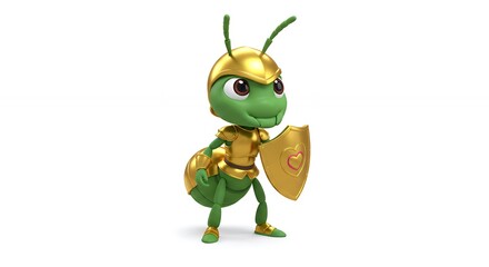 Cartoon ant in golden armor