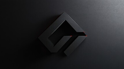 Dark, geometric logo design, 3D rendered on a textured, dark background.