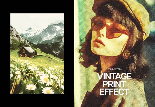 Vintage Print Poster Photo Effect Mockup