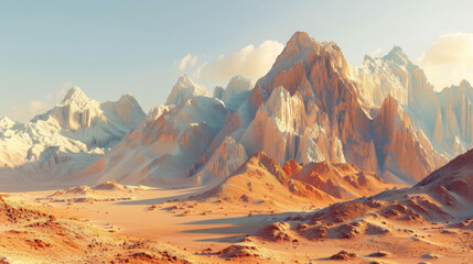 Mountain Peaks with Golden Hue, Generative AI Illustration