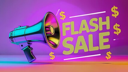 Megaphone announcing a flash sale with vibrant neon lighting - Powered by Adobe