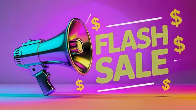 Megaphone announcing a flash sale with vibrant neon lighting - Powered by Adobe