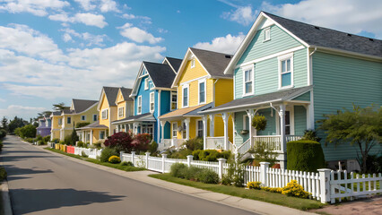Colorful houses real estate residential neighborhood street homes architecture design property investment