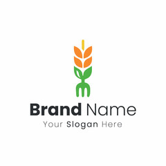 Creative Wheat Fork Logo Design for Organic Food and Agriculture Brands