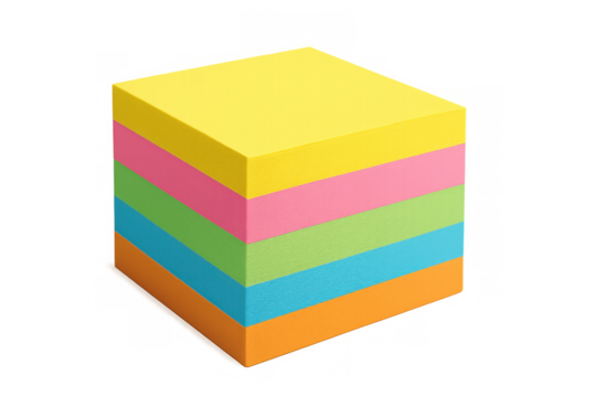 Colorful sticky notes forming a cube on a transparent background, ideal for reminders and organization