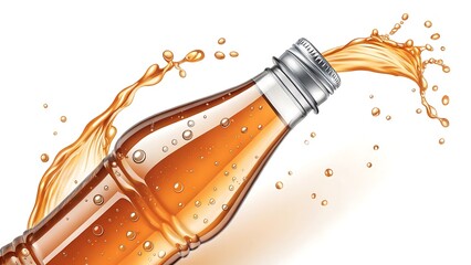 Amber liquid splash from glass bottle beverage pouring