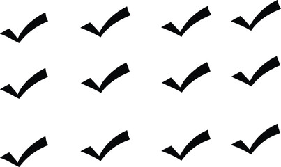 Black Line Correct Tick Icons Set including Flat Check Mark Approval and Validation Symbol Collection with Minimal Tick Icon Group for UI Web Form Task List and Success Projects