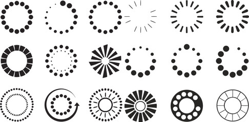 Black Line Dotted Loading Icons Set including Flat Progress Wait Spinner and Dots Symbol Collection with Minimal Loading Icon Group for UI Web App Interface Preloader and Motion Projects