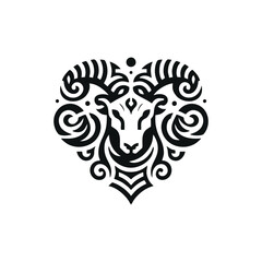 Abstract tribal ram head with curled horn motifs