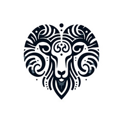 Naklejka premium Abstract tribal ram head with curled horn motifs