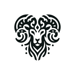 Abstract tribal ram head with curled horn motifs