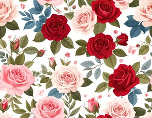 Floral pattern of roses and leaves