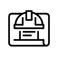 Construction helmet with a blueprint design illustration for engineering projects. Construction helmet placed over construction blueprint, showcases project, safety, and planning.