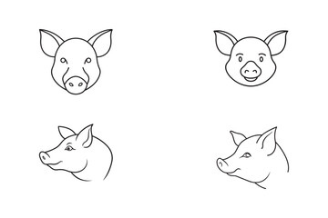 minimalist line drawing of pig face set bundle
