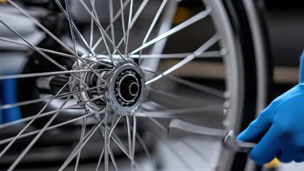 A technician works on adjusting the hub of a bicycle wheel, ensuring optimal performance for a smooth ride