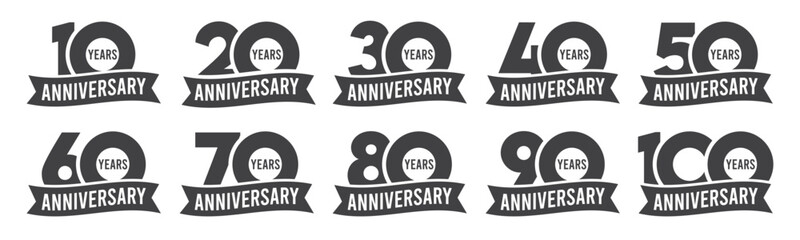Set of anniversary logo flat black color isolated on transparent background for celebration moment