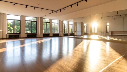 Empty dance studio with sunlight