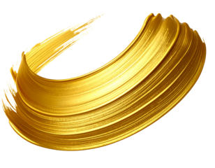 Abstract Curved Gold Brush Stroke with Thick Edges and Shine Gradient, Diagonal Composition, Transparent Background