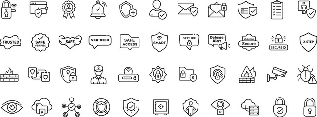 Cybersecurity and Privacy Protection Icon Set for Networks, Email and Online Safety.