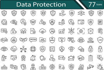 Cybersecurity and Data Protection Icon Set for Online Privacy, Safety and Security Systems.