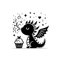 baby dragon with cupcake-shaped wings breathing glitter