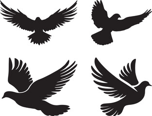 set of silhouettes of birds