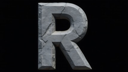 Stone letter r alphabet rock font typography design element on black background image