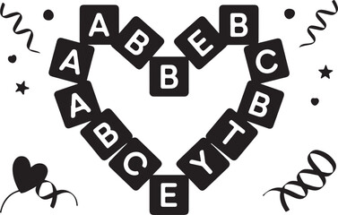 Children&rsquo;s Day Celebration &ndash; School Supplies and Festive Icons in Black and White