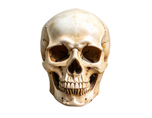 Cracked Skull on Haunted Ground with Creeping Fog and Shadows, Top-Down View, Isolated on Transparent Background