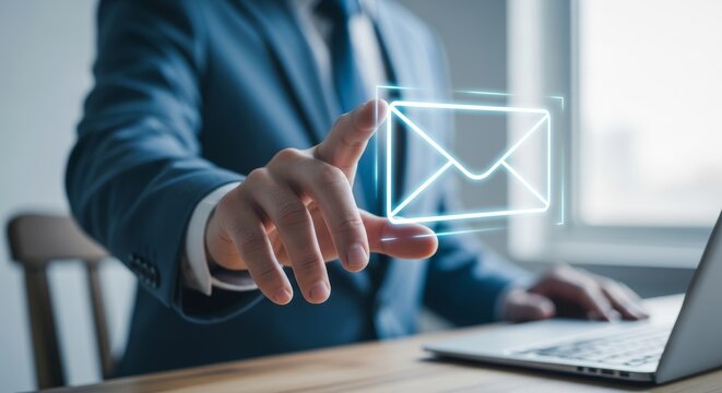 Professional Man Interacting with Digital Email Interface