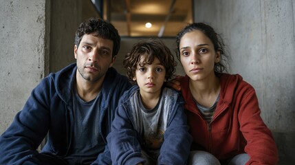 Obraz premium Jewish Family sitting together in dimly lit room expresses deep emotions