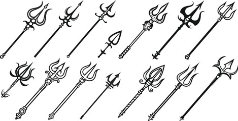 Black Line Shiva God Icons Set including Flat Hindu Religion Deity Mythology and Spiritual Symbol Collection with Minimal Shiva Icon Group for UI Web Indian Culture and Divine Design Projects