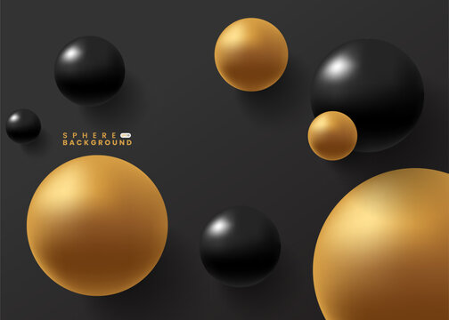 Glossy black and gold spheres floating on a dark background, creating a luxurious and modern look. Ideal for premium and sophisticated designs.