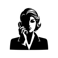 black and white flat silhouette, Female executive making a phone call